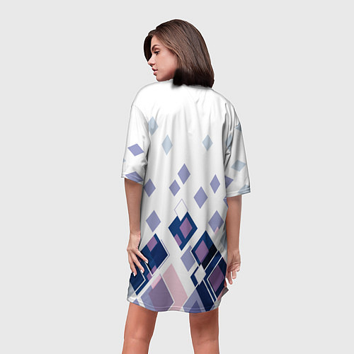 Женская длинная футболка Геометрический узор в бело-синий тонах / 3D-принт – фото 4