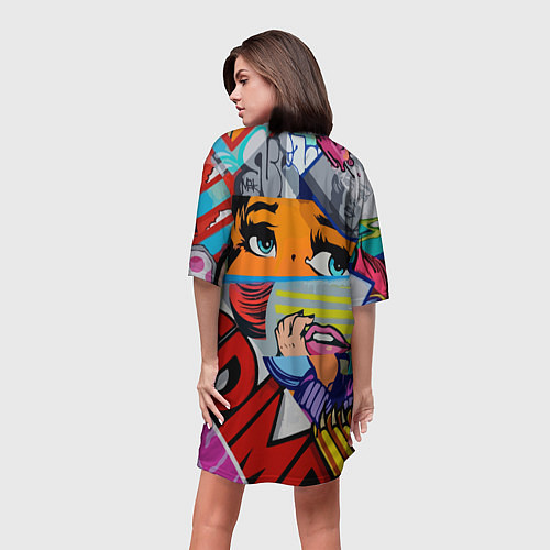 Женская длинная футболка Авангардная композиция Pop art Eyes / 3D-принт – фото 4