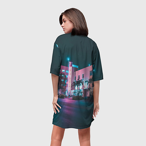 Женская длинная футболка Неоновая улица - Светло-синий / 3D-принт – фото 4