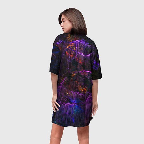 Женская длинная футболка Неоновые лучи и листья - Фиолетовый / 3D-принт – фото 4