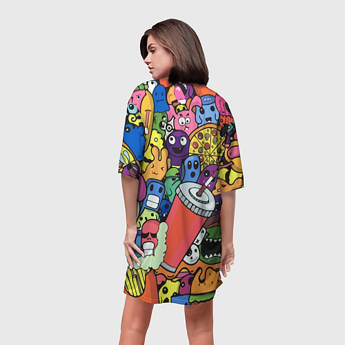 Женская длинная футболка Fast food pattern Pop art Fashion trend / 3D-принт – фото 4