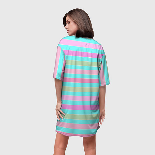 Женская длинная футболка Pink turquoise stripes horizontal Полосатый узор / 3D-принт – фото 4