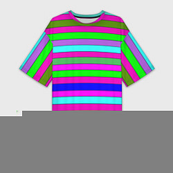 Футболка женская длинная Multicolored neon bright stripes, цвет: 3D-принт