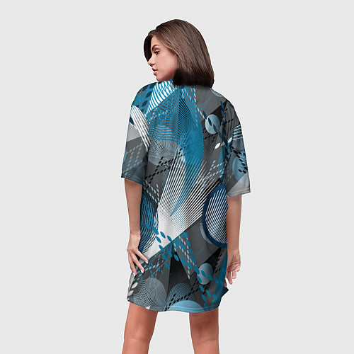 Женская длинная футболка Абстрактный серо-синий принт / 3D-принт – фото 4