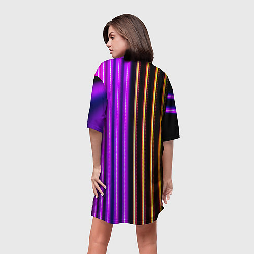 Женская длинная футболка Неоновые линейные фонари - Фиолетовый / 3D-принт – фото 4