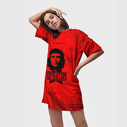 Футболка женская длинная Че Гевара - на красном фоне, цвет: 3D-принт — фото 2