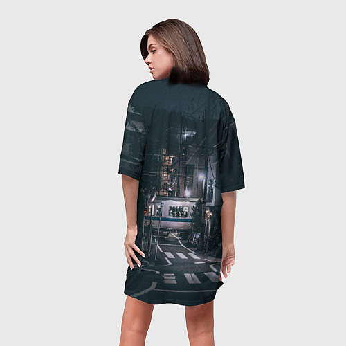 Женская длинная футболка Ночная улица города - Белый / 3D-принт – фото 4
