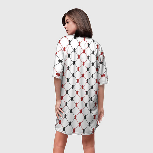 Женская длинная футболка Куфия - чёрно-красный узор в арабском стиле куфия / 3D-принт – фото 4