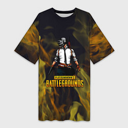 Женская длинная футболка PlayerUnknowns Battlegrounds жёлтое пламя