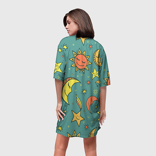Женская длинная футболка Солнце, Луна и Звёзды / 3D-принт – фото 4