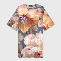 Женская длинная футболка Рисунок цветов