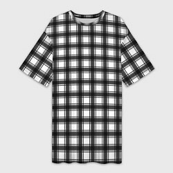 Футболка женская длинная Black and white trendy checkered pattern, цвет: 3D-принт