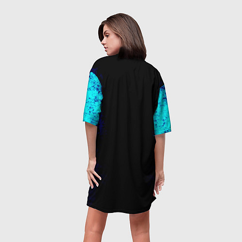 Женская длинная футболка Хвост феи - синяя текстура / 3D-принт – фото 4