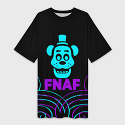 Женская длинная футболка FNAF Фредди neon