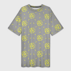 Женская длинная футболка Банановый фейерверк на сером фоне