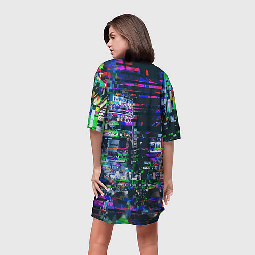 Женская длинная футболка Ночной город - glitch / 3D-принт – фото 4
