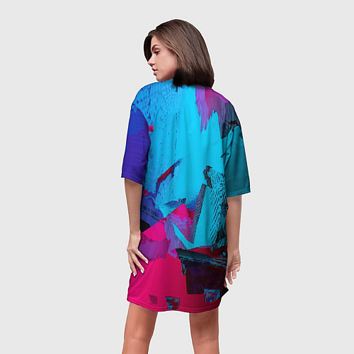 Женская длинная футболка Авангардная фрактальная композиция - Глитч / 3D-принт – фото 4