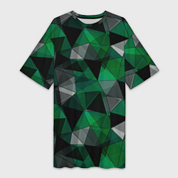 Женская длинная футболка Зеленый, серый и черный геометрический