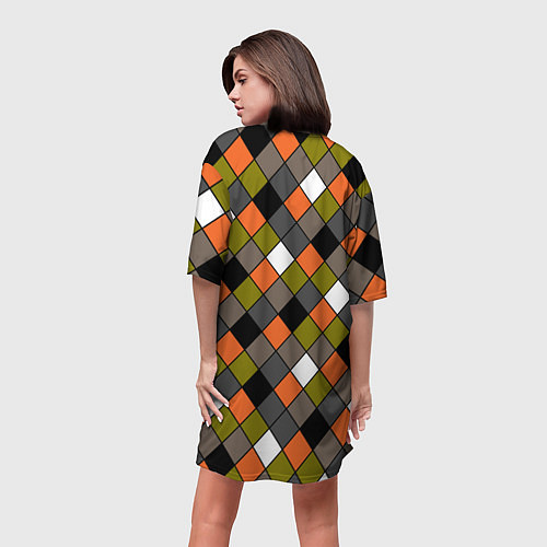 Женская длинная футболка Геометрический узор в коричнево-оливковых тонах / 3D-принт – фото 4