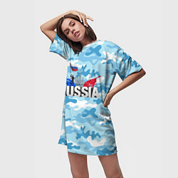 Футболка женская длинная Russia: синий камфуляж, цвет: 3D-принт — фото 2