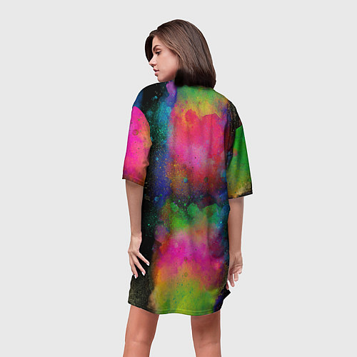 Женская длинная футболка Разноцветные брызги кляксы / 3D-принт – фото 4