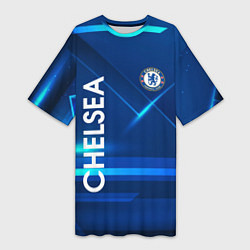 Футболка женская длинная Chelsea Синяя абстракция, цвет: 3D-принт