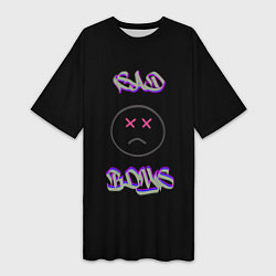 Футболка женская длинная Sad Boys логотип, цвет: 3D-принт