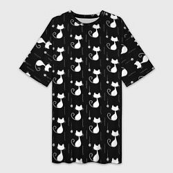 Женская длинная футболка Чёрные Коты С Клубками Шерсти