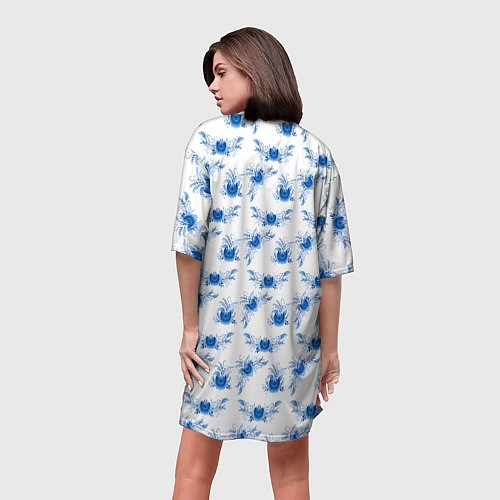 Женская длинная футболка Blue floral pattern / 3D-принт – фото 4