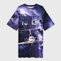 Футболка женская длинная Ту-154 Ночные полет, цвет: 3D-принт