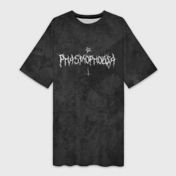 Женская длинная футболка Phasmophobia пентаграмма и крест на сером фоне