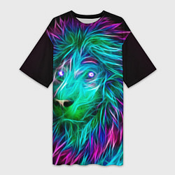 Женская длинная футболка Светящийся неоновый лев