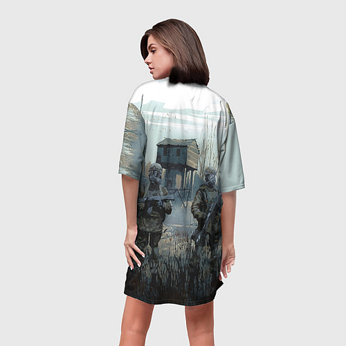 Женская длинная футболка STALKER Военные Сталкеры / 3D-принт – фото 4
