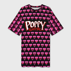 Женская длинная футболка Poppy Playtime - Kissy Missy Pattern - Huggy Wuggy