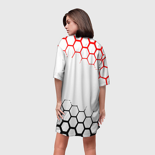 Женская длинная футболка Mitsubishi - логотип / 3D-принт – фото 4