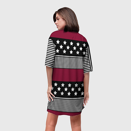 Женская длинная футболка Burgundy black striped pattern / 3D-принт – фото 4
