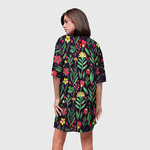 Женская длинная футболка Цветочный акварельный паттерн / 3D-принт – фото 4