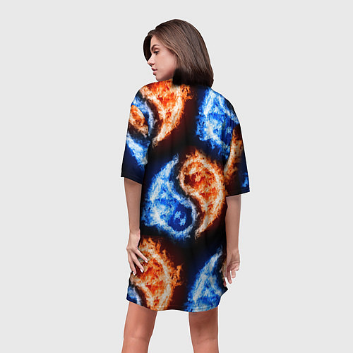 Женская длинная футболка Инь - янь, огонь - вода, паттерн / 3D-принт – фото 4