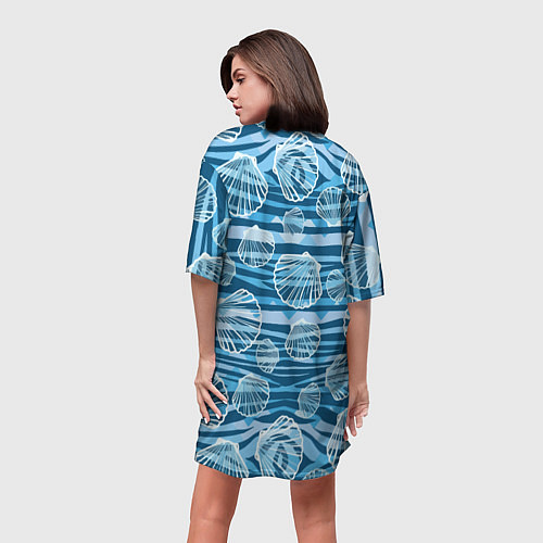 Женская длинная футболка Паттерн из створок ракушки - океан / 3D-принт – фото 4