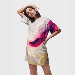 Футболка женская длинная Золотые и розовые мраморные узоры, цвет: 3D-принт — фото 2