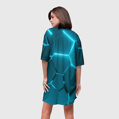 Женская длинная футболка Ледяные неоновые геометрические плиты / 3D-принт – фото 4