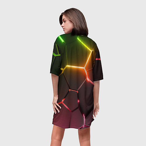 Женская длинная футболка Неоновые радужные плиты / 3D-принт – фото 4