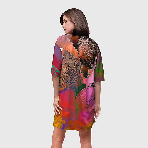 Женская длинная футболка Стилизованная композиция из океанских ракушек / 3D-принт – фото 4