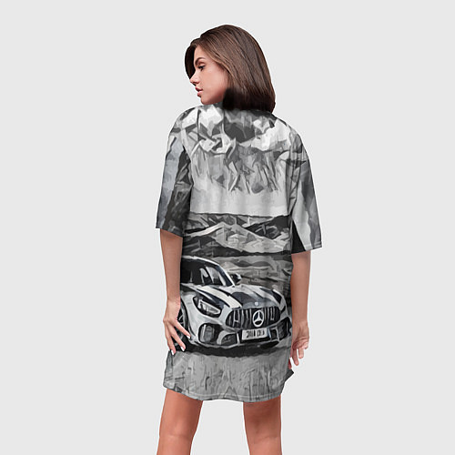 Женская длинная футболка Мерседес на природе / 3D-принт – фото 4