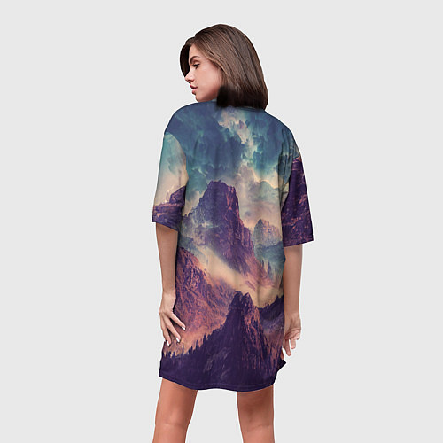 Женская длинная футболка В горах Вечерний пейзаж / 3D-принт – фото 4