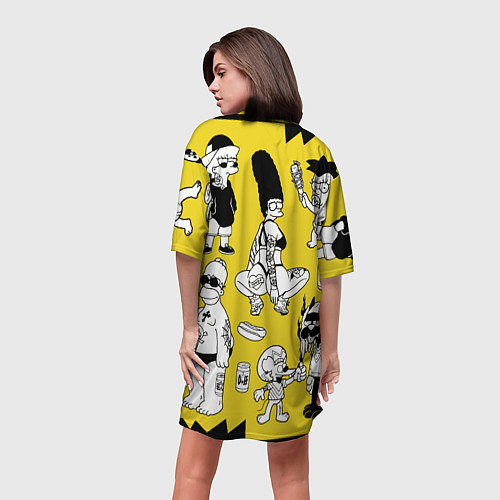 Женская длинная футболка Весёлая компашка мультфильма Симпсоны - полный рас / 3D-принт – фото 4
