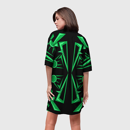 Женская длинная футболка Геометрический узор зеленый geometric / 3D-принт – фото 4
