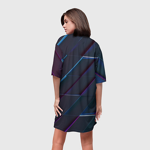 Женская длинная футболка Неоновая трёхмерная мозаика / 3D-принт – фото 4