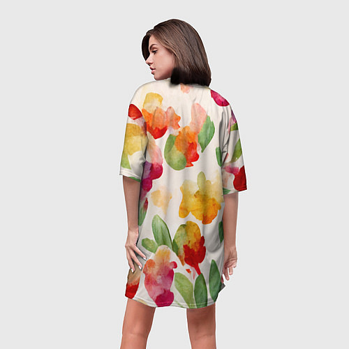 Женская длинная футболка Романтичные акварельные цветы / 3D-принт – фото 4