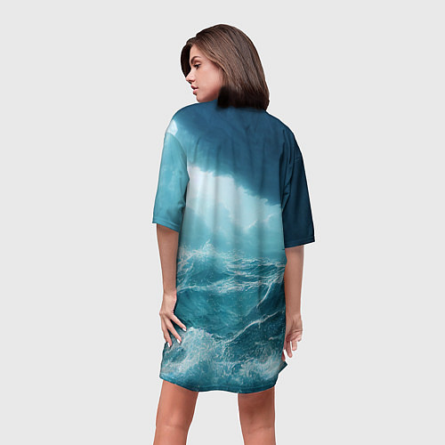 Женская длинная футболка Буря в море / 3D-принт – фото 4